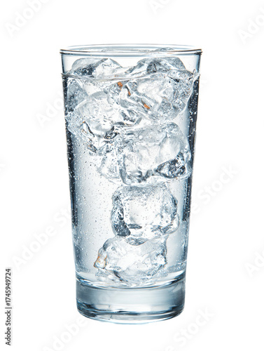 Glass of refreshing water with ice cubes