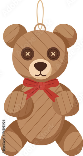 Cute plush teddy bear toy with red bow isolated on white background