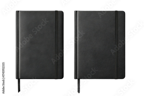 Two black leather-bound notebooks