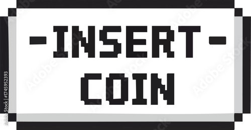 Pixelated Insert Coin graphic in a retro arcade game style design