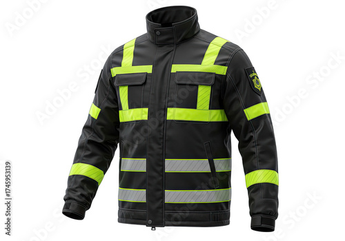 Firefighter's protective jacket with high visibility stripes for safety and identification