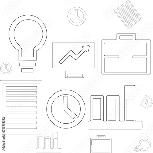 Set of vector business icons line art white background.