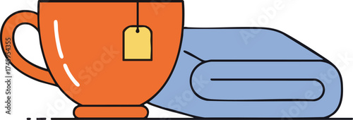 Cozy still life with teacup and a soft blanket on a white background