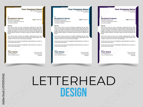 Clean and professional corporate company business letterhead template design with color variation bundle