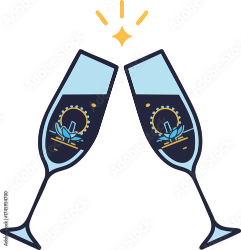 Champagne toast illustration for celebration or festive occasion