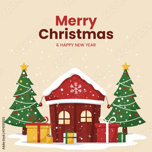 Christmas and New Year Template, Holiday Poster Design for Facebook and Instagram