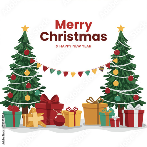 Christmas and New Year Template, Holiday Poster Design for Facebook and Instagram