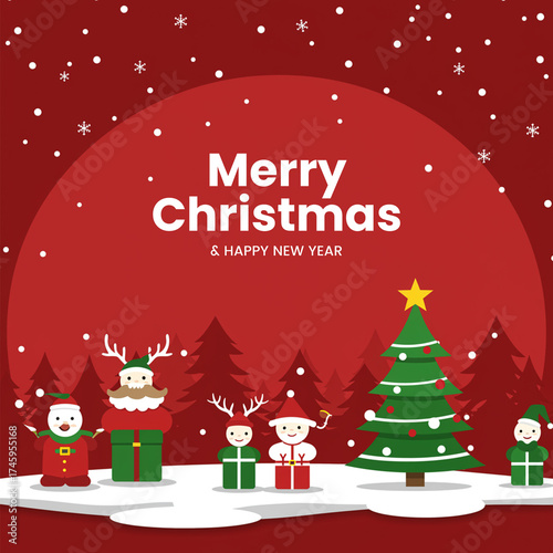 Christmas and New Year Template, Holiday Poster Design for Facebook and Instagram