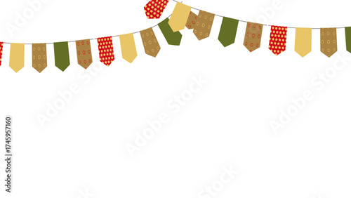 Bright colorful flag garland perfect for festive parties, celebrations, and advertising web design, event decor, and marketing campaigns to create joyful atmosphere. Vector illustration.
