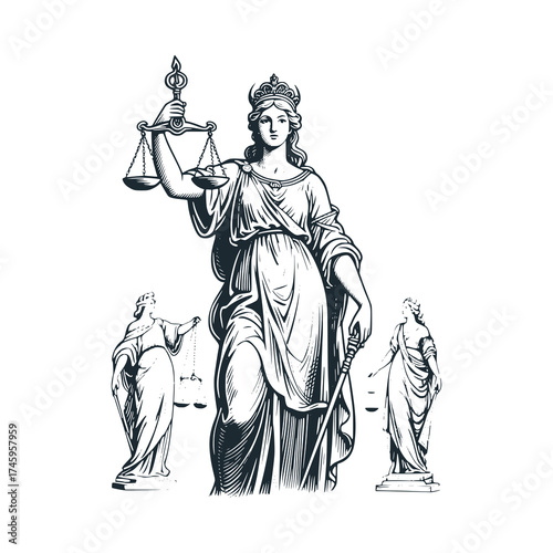 Three fairness lady. Black and White Icon Vector and Illustration