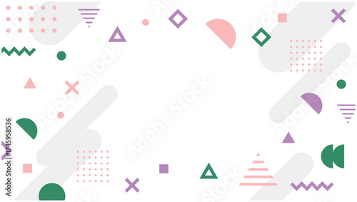 パステルカラーの幾何学模様フレーム背景｜Geometric Pastel Frame Background, 抽象デザイン, 配置スペースあり, 白背景, バナー用素材, ソフトカラー