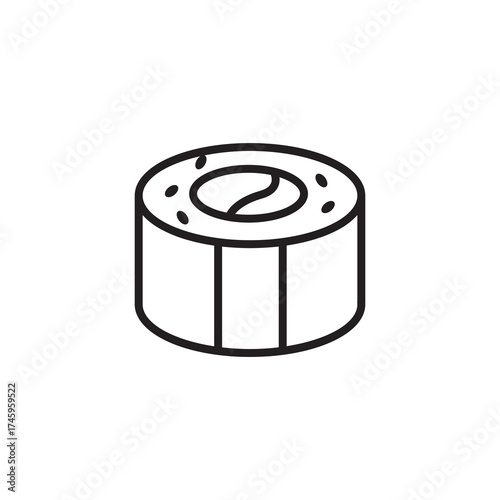 Minimalist Line Art Sushi Roll Traditional Japanese Food Illustration