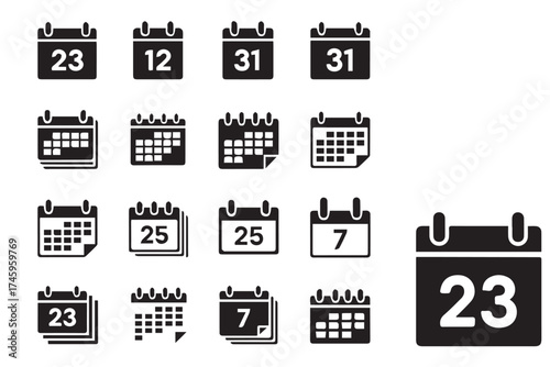 Collection of calendar icons showing different dates and styles, isolated on transparent background