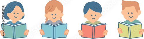 本を読む子供たちのイラスト