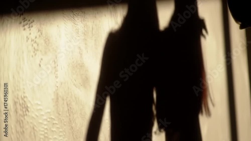 Shadow of a person dancing on a textured wall, creating an abstract and mysterious visual effect.