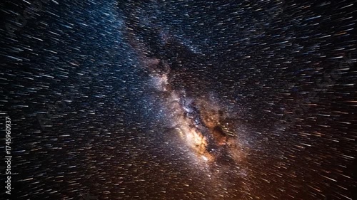 Stunning Time-Lapse of the Milky Way Galaxy and Star Trails in the Night Sky.
