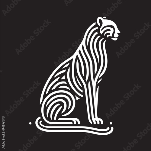 Illustration of a black and white tiger on a black background