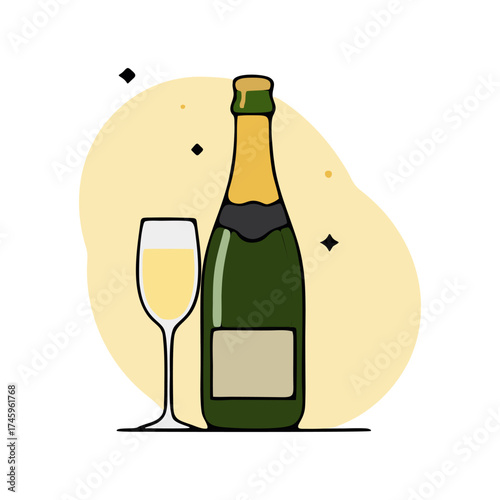 vector champagne bottle and glasses