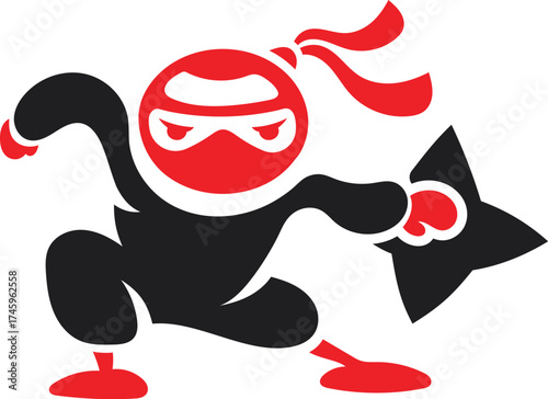 Red and Black Ninja Mascot Character with Shuriken Icon