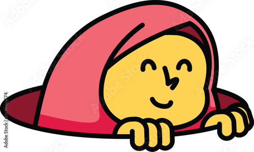 Cute Cartoon Muslim Woman Peeking Out of a Hole Vector