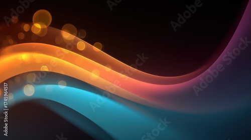 Abstract Waves with Colorful Bokeh Effects on Dark Background