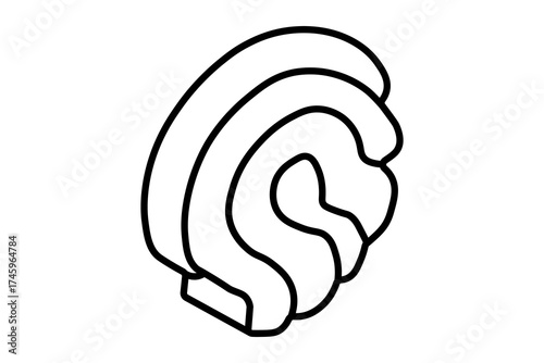 The image shows a black and white line illustration of a human brain. The design features a simplified and stylized outline with curved lines representing the brain’s folds and structure.