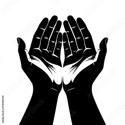 Open hands cupped upwards, , symbolizing offering, prayer, or receiving