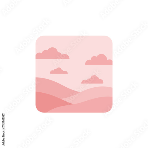 Pastel Pink Cloudscape Minimalist Landscape Background with Rounded Square Frame