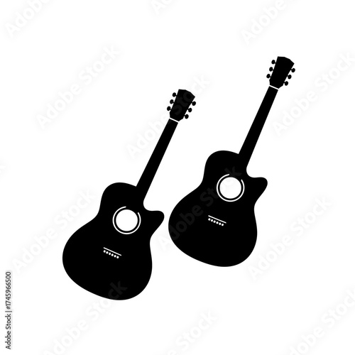 Two black acoustic guitars silhouette
