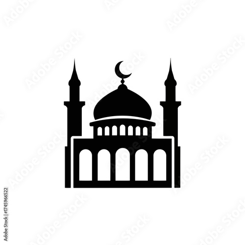 Islamic mosque silhouette with dome and minarets