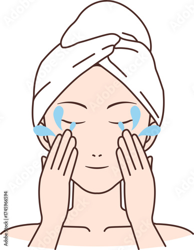illustration of a woman washing her face on a transparent background