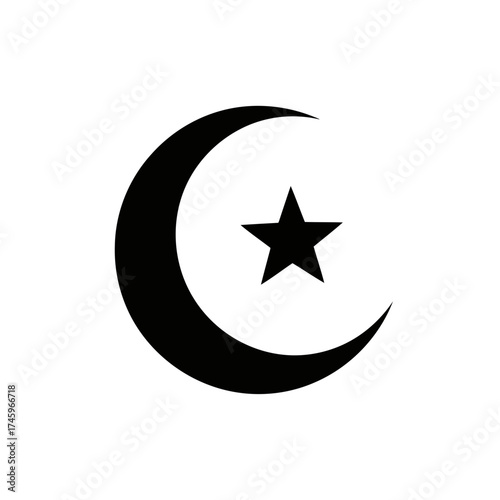 Black crescent moon and star symbol