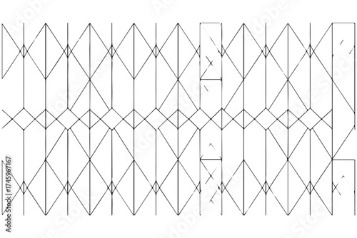 Abstract geometric pattern with intersecting lines and diamond shapes, creating a symmetrical design isolated on transparent background