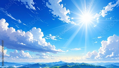 爽やかな青い空と流れる雲　AI生成素材　Generated image