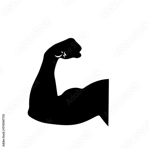Silhouette of a flexed bicep muscle, representing strength, fitness, and bodybuilding