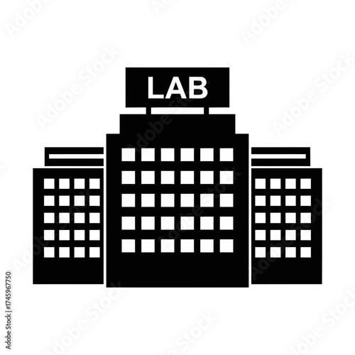 Modern laboratory building with the word lab displayed prominently on top, representing scientific research and development