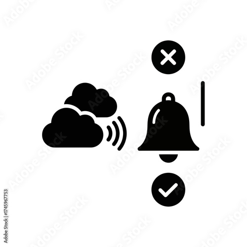 Cloud notification icon with a bell symbol, checkmark, and cross symbol