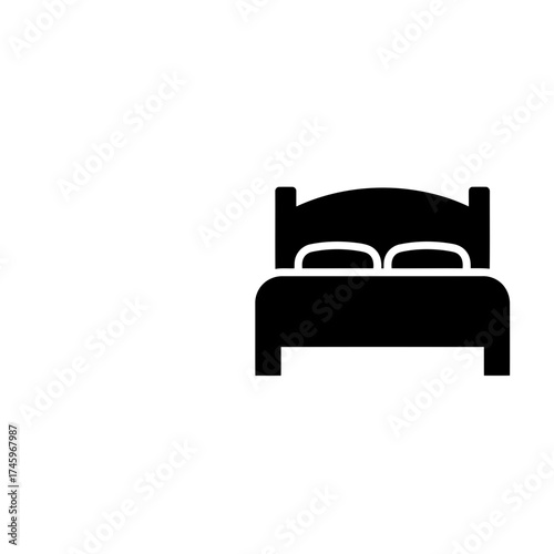 A simple black silhouette of a bed with two pillows, isolated on a, representing sleep and comfort