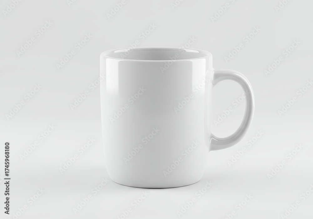 Fototapeta premium White ceramic mug on a light gray background.