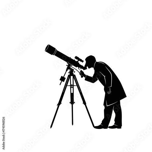 Silhouette of a person looking through a telescope