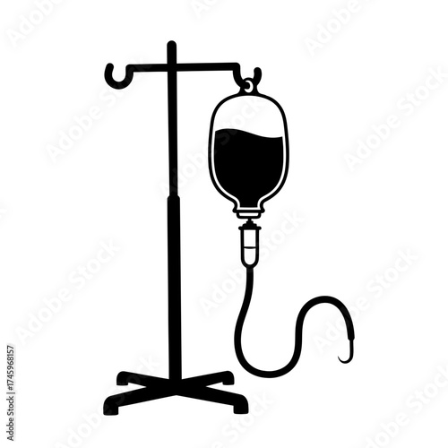 Silhouette of an iv drip bag hanging from a stand