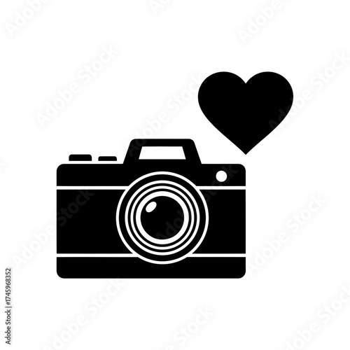 Black silhouette of a camera with a heart symbol