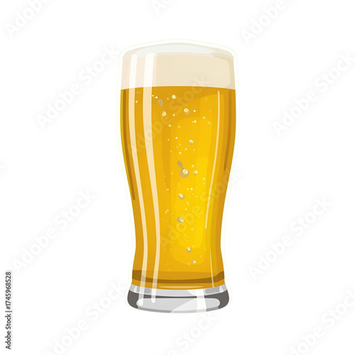 Refreshing Glass of Lager Beer with Bubbles and Foam, Ideal for a Summer Drink or Pub Menu