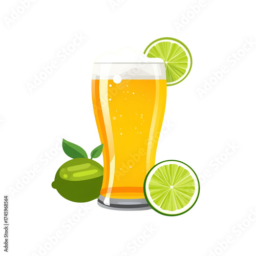 Refreshing glass of beer with lime slices, a perfect thirst quencher and summer drink