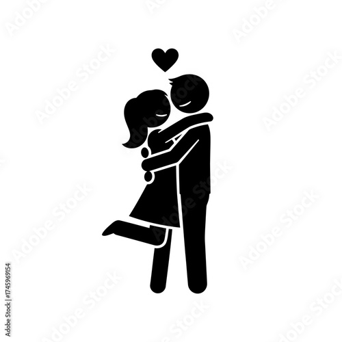 A loving couple embracing each other with a heart above their heads