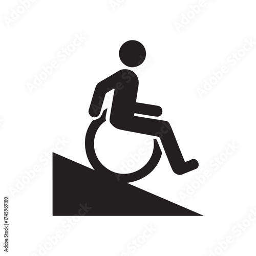 silhouette of a man with wheelchair silhouette vector icon illustration on white background