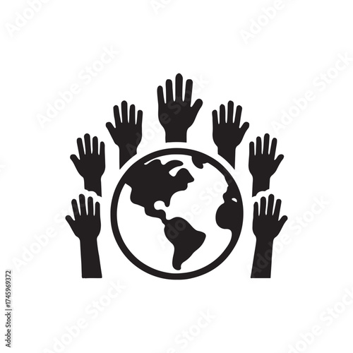 hands around the world silhouette vector icon illustration on white background