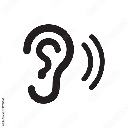 Minimalist Ear Icon Illustration Depicting Hearing and Sound Reception in a Clean Vector Design for Medical and Communication Related Projects silhouette vector icon on white background