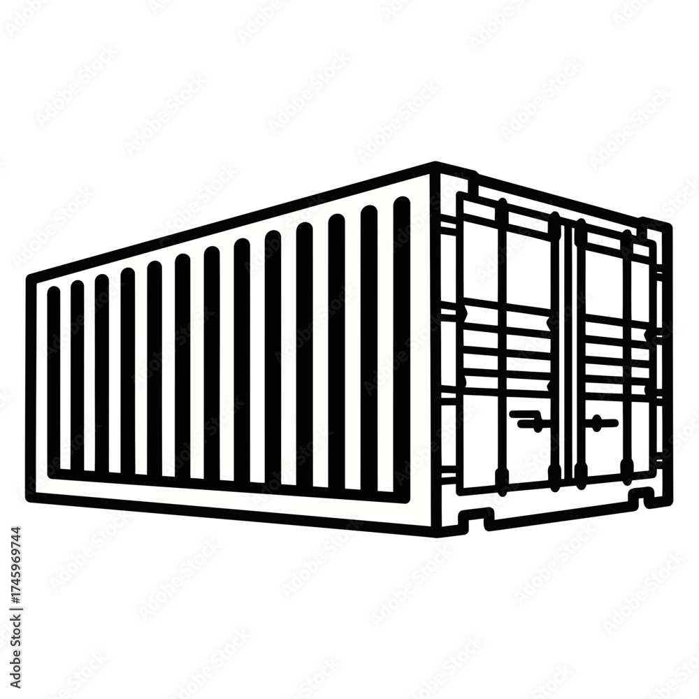 Fototapeta premium A simple black and white line drawing of a shipping container