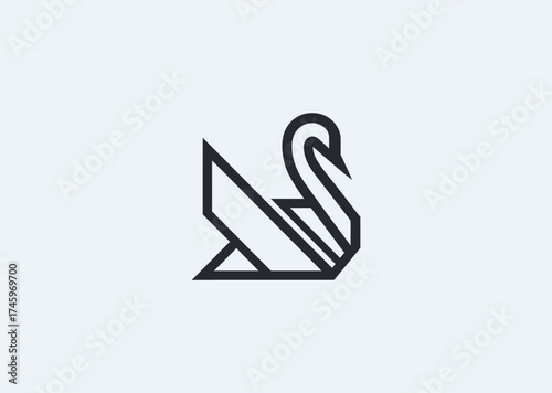 A simple geometric swan logo, expressing elegance and purity